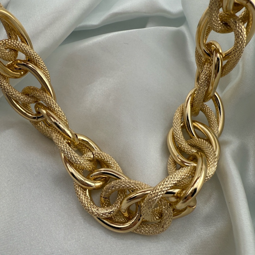 2 tone Chunky mate Gold Chain Necklace adjustable - Picture 5 of 5